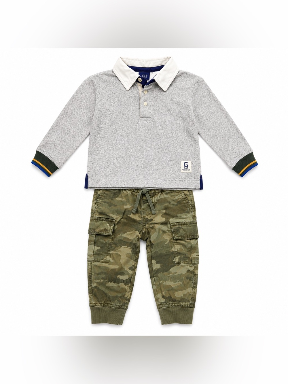 GAP Toddler 2 Piece Polo Shirt Camo Cargo Jogger Outfit 18-24M